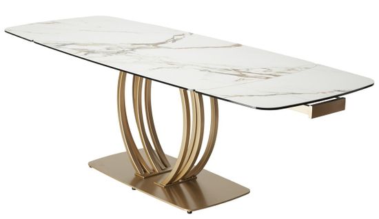 Стол MALTA 160 KL-188 Контрастный мрамор матовый, итальянская керамика/ каркас цвета шампань