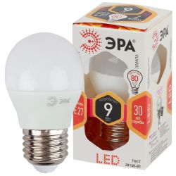 Лампа светодиодная ЭРА STD LED P45-9W-827-E27 9Вт шар теплый белый свет Е27 | Лампы cветодиодные Шар (G/P)