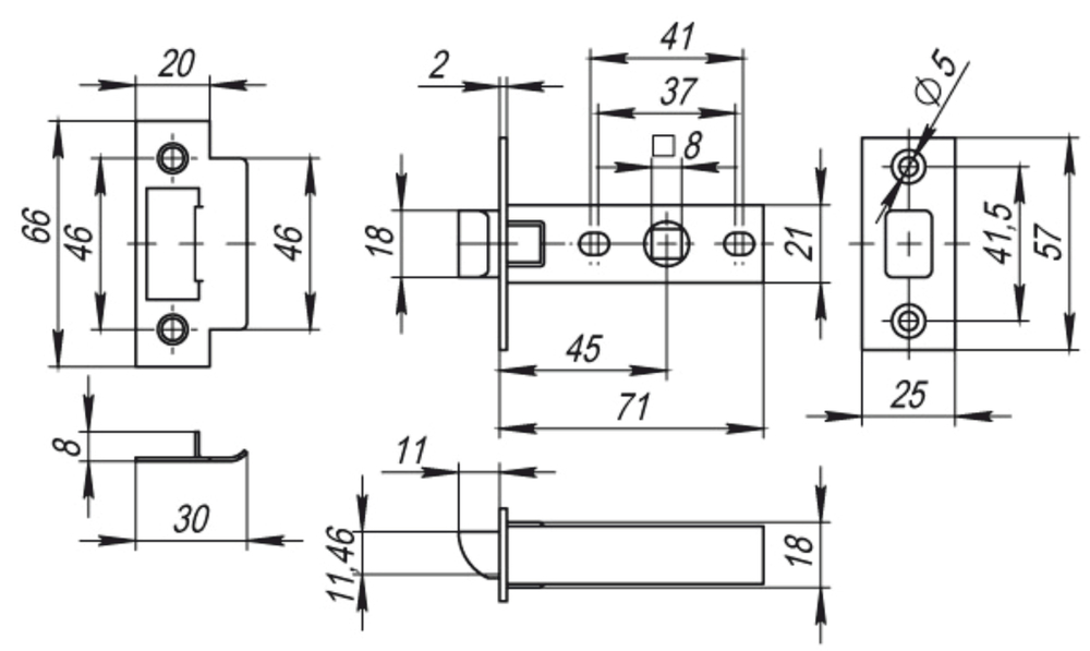 Защелка врезная P12-45-25 WH белый