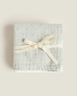 ZARA HOME ДЕТСКОЕ МУСЛИНОВОЕ ПОЛОТЕНЦЕ (НАБОР ИЗ 3 ШТ.), ЗЕЛЕНЫЙ