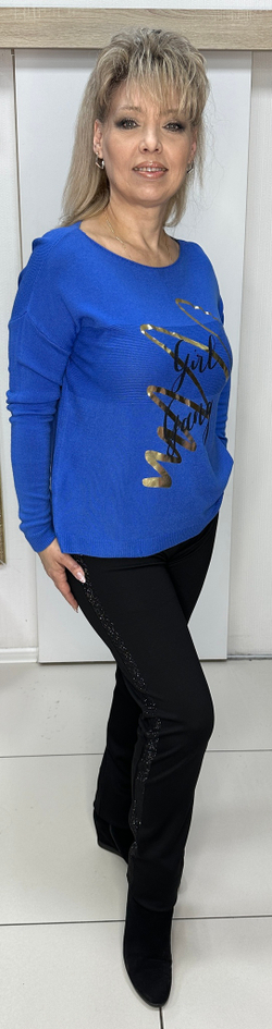 Черные брюки-лосины на резинке со стразовыми лампасами