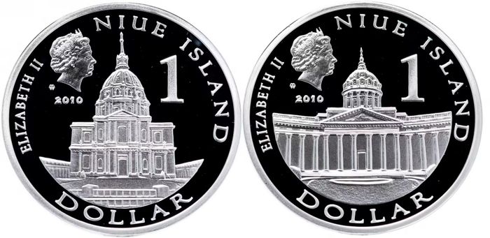 Набор из 2-х монет 1 доллар 2010 Ниуэ «Великие полководцы», в футляре