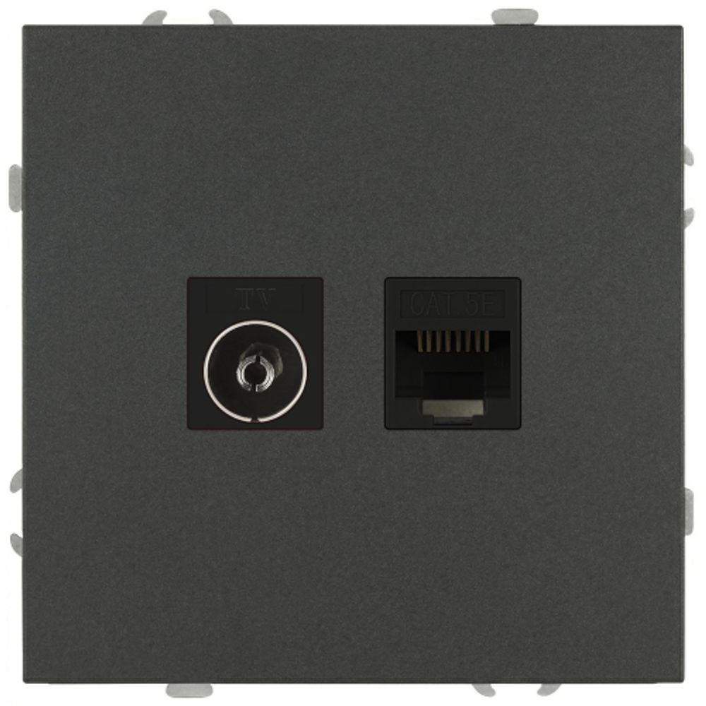 Розетка ЭРА Galaxy 15-3110-06 комбинированная RJ45+TV IP20 графит | Эра Galaxy