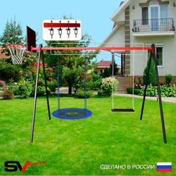 Уличные качели Sv Sport УК177КВ2 (3.0м/Щит баскет/Гнездо Оксф. 100см/Деревянные/Подвесы на втулке 2к)