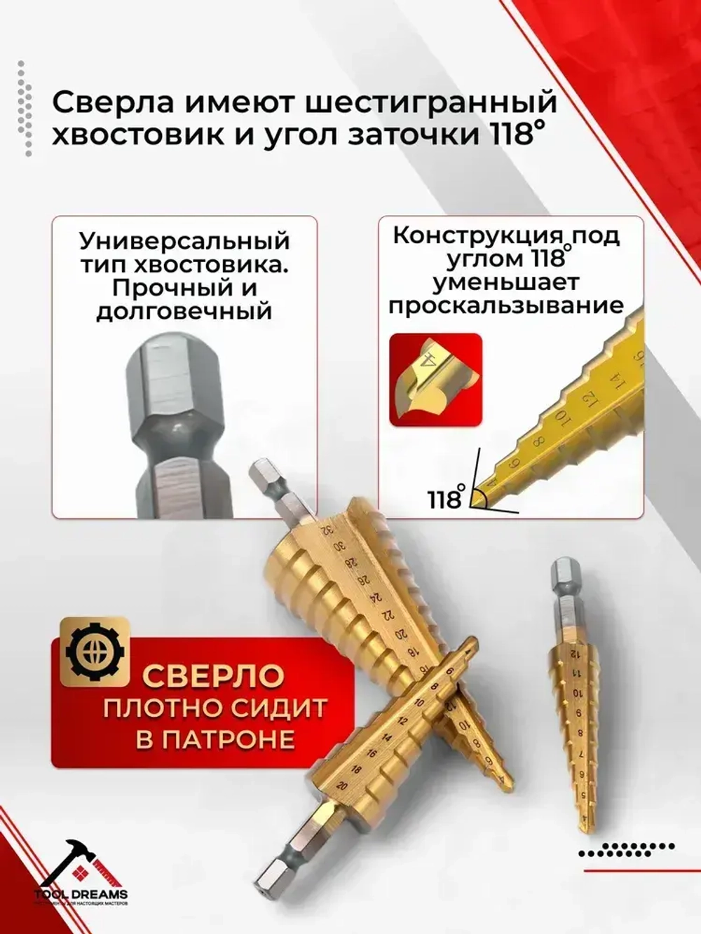Сверло ступенчатое по металлу 3 шт, для отверстий от 4-32 мм