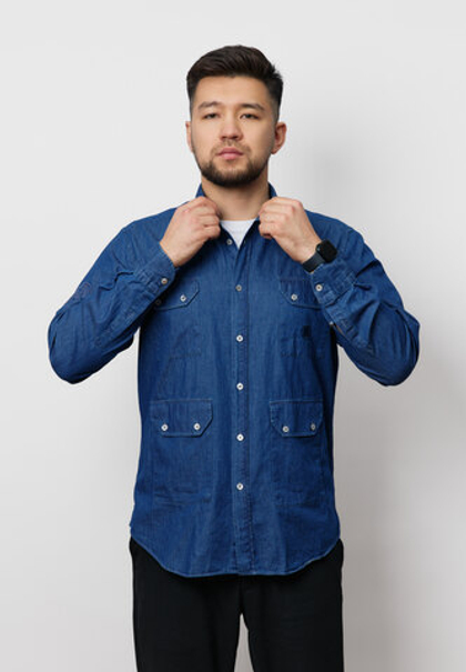 Рубашка мужская с накладными карманами DENIM BLUE