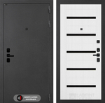 Дверь входная Лабиринт ACUSTIC 01 Белое дерево, стекло черное металлическая