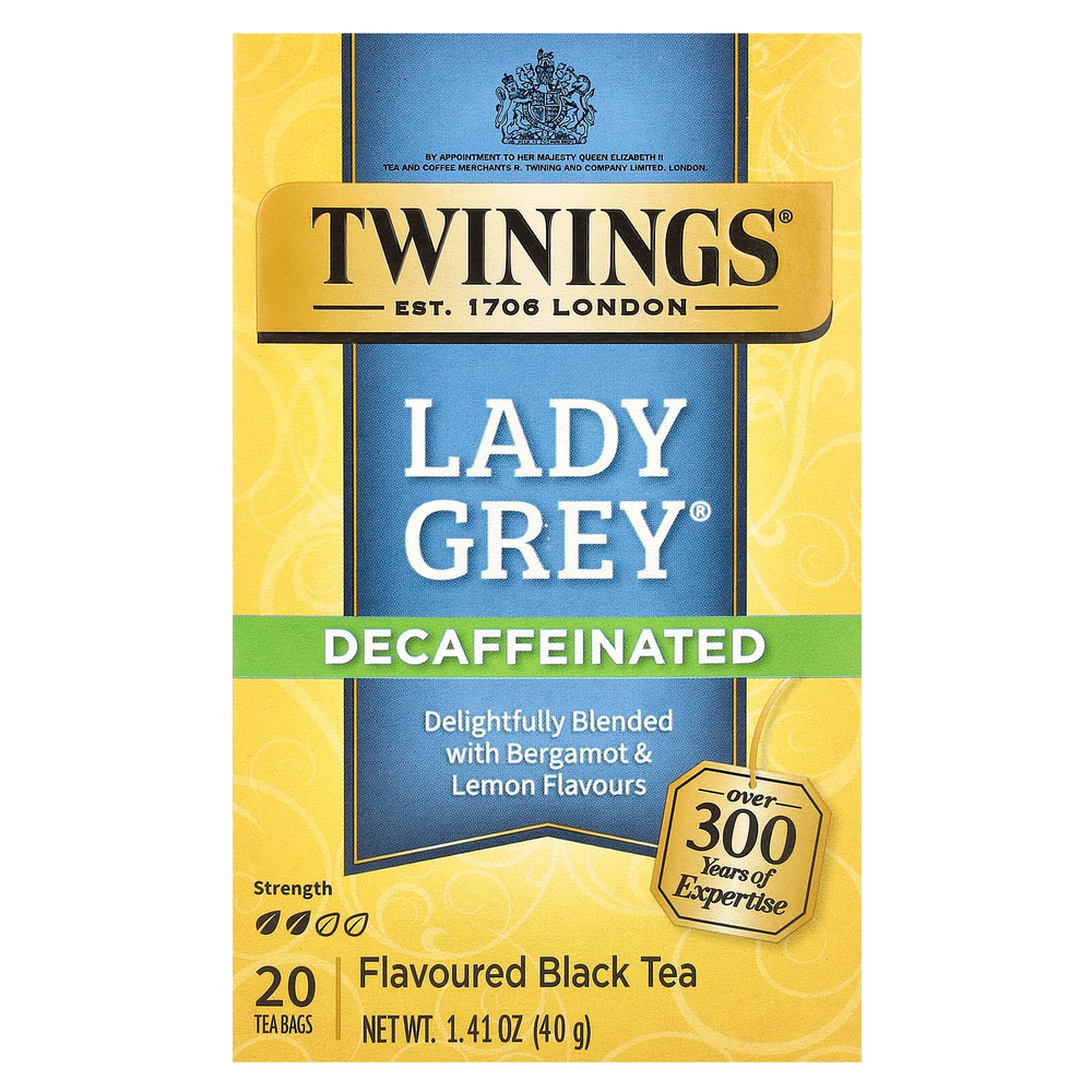 Twinings, Леди Грей®, ароматизированный черный чай, без кофеина, 20 чайных пакетиков, 40 г (1,41 унции)