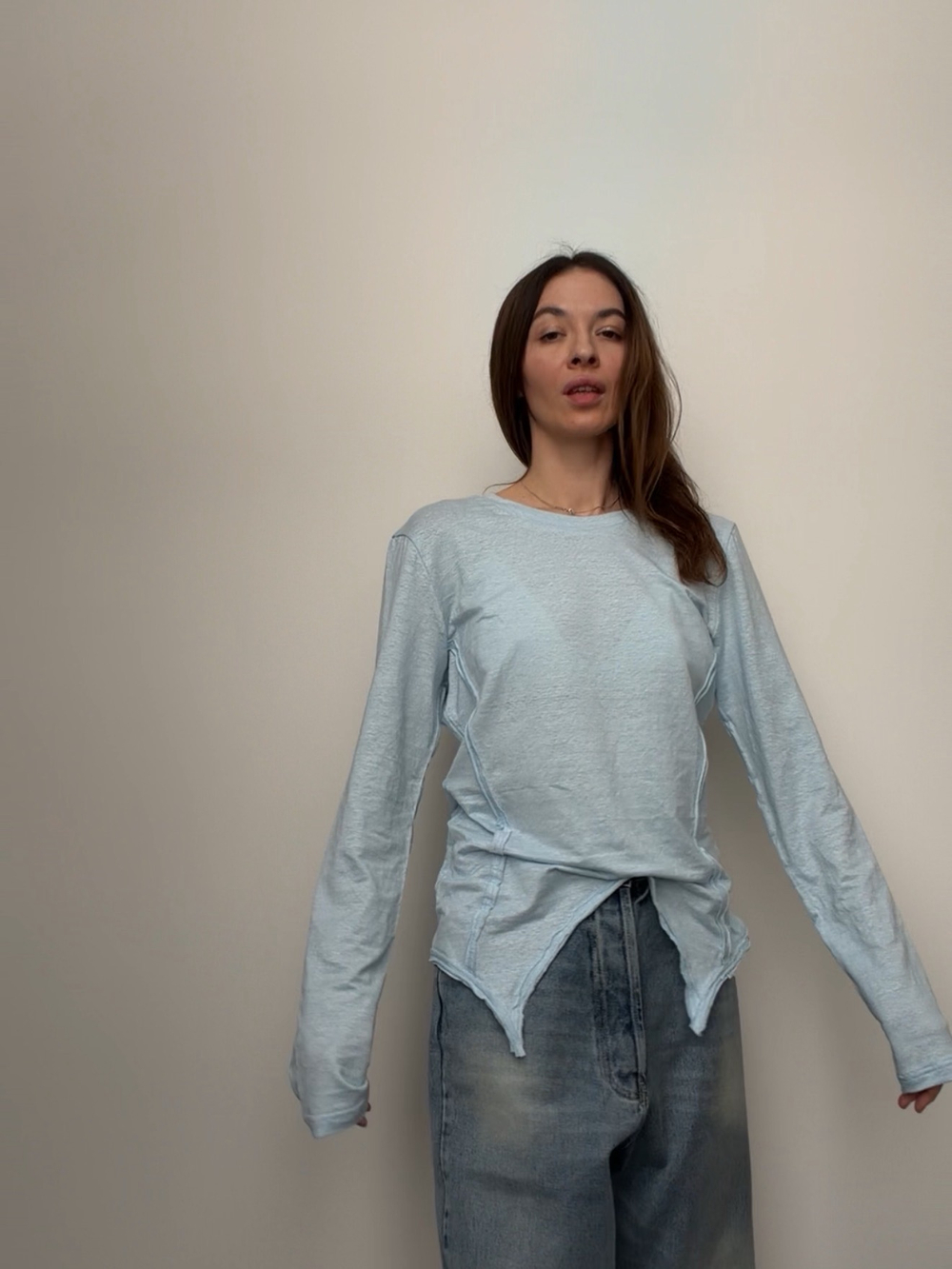 Лонг льняной голубой с рельефами