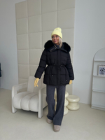 Пуховик Fresh миди с кулиской черный