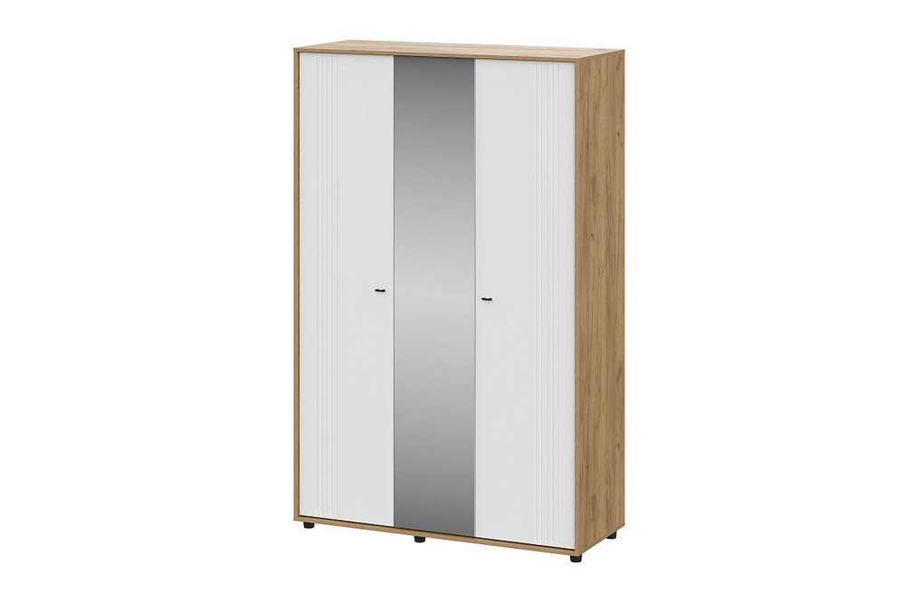 Шкаф для одежды распашной с зеркалом и полками Дуб Золотой/Белый Матовый 140х56х220