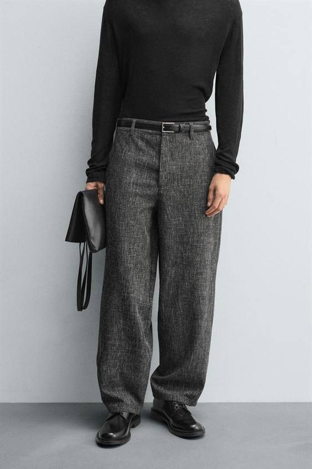 ZARA БРЮКИ BALLOON FIT ИЗ РЕЛЬЕФНОЙ ТКАНИ, ЧЕРНЫЙ