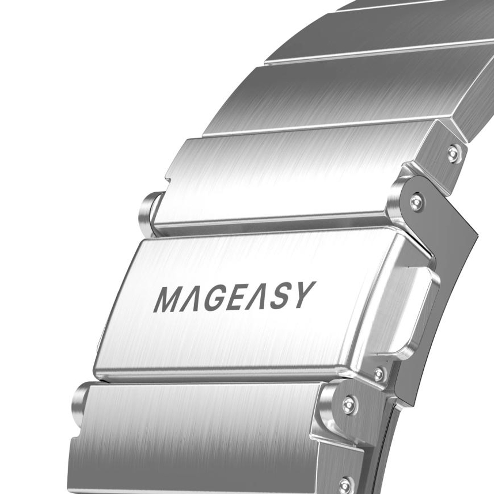 Стальной блочный браслет MAGEASY Maestro для Apple Watch 44, 45, 46 мм и Ultra 2–3 Браслет из нержавеющей стали с раскладывающейся застёжкой