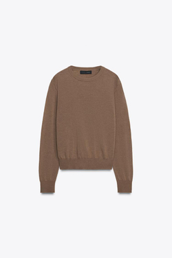 ZARA ДЖЕМПЕР ИЗ 100% ШЕРСТИ ГЛАДКОЙ ВЯЗКИ, СВЕТЛО-КОРИЧНЕВЫЙ