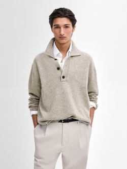 Massimo Dutti Легкий свитер с воротником поло, песочно-коричневый