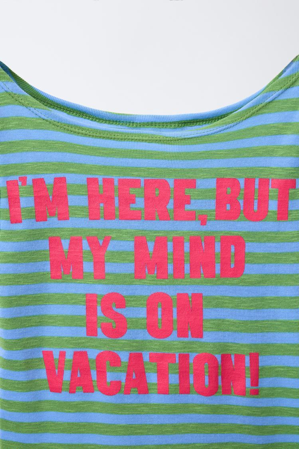 ZARA ФУТБОЛКА В ПОЛОСКУ С НАДПИСЬЮ, ЗЕЛЕНЫЙ