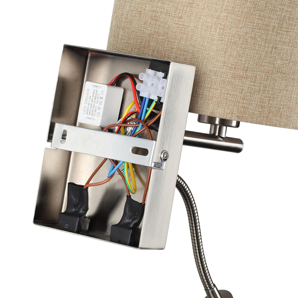 8250/2W MODERNI LN26 527  никель/бежевый, металл/текстиль бра Е14 40W+ LED 3W 4000K 220V NIKKI