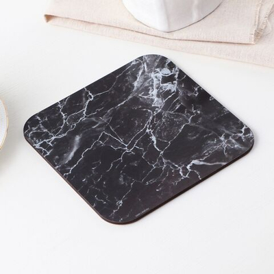 Квадратная подставка под горячее «Черный мрамор» (Цвет: не задано)