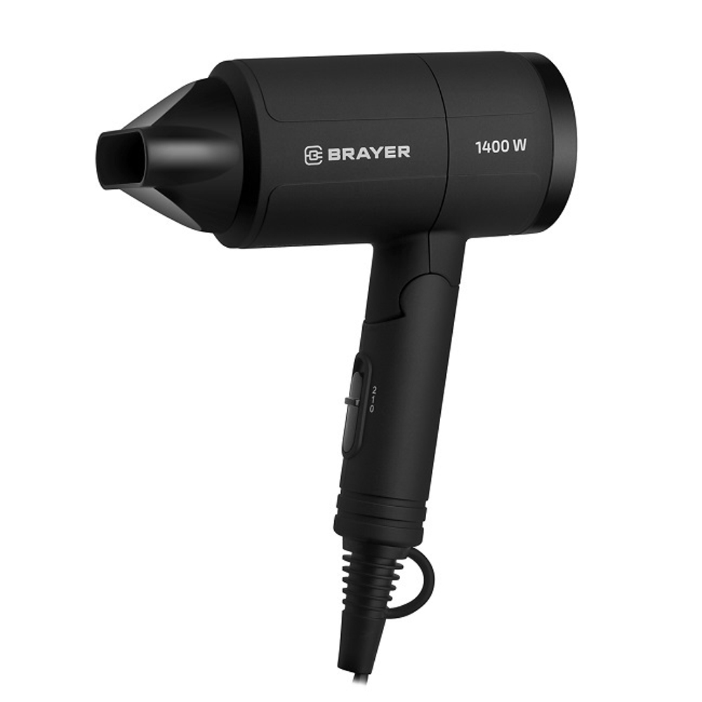 Фен Brayer BR3040, 1400 Вт, 1.8м, ионизация, концентратор, черный