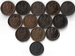 Набор медных монет 1810-1828 года (13 монет) 2 копейки (F-VF)