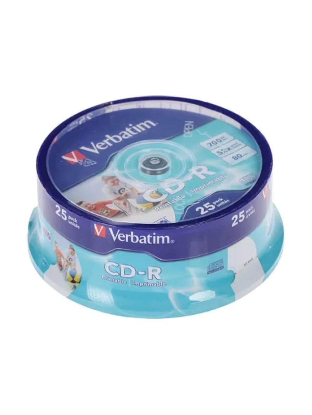Verbatim  Диски CD-R 25 шт.   Printable InkJet, 52-x 700Mb, Cake Box (43439)
