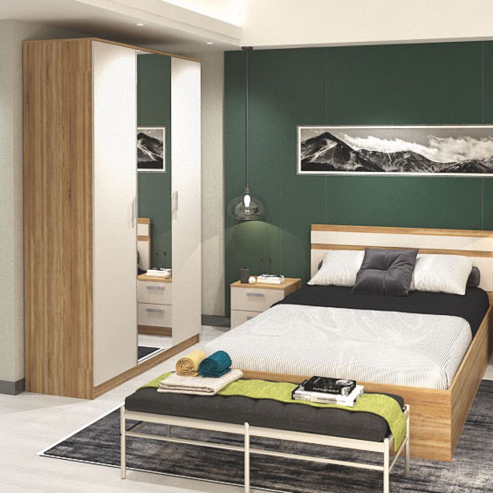 Шкаф гардеробный 1350 с зеркалом Салоу (дуб сонома/перламутр/зеркало), МФ 1+1