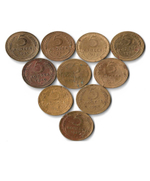 Набор монет СССР 5 копеек (10 монет) 1928-1957, без повторов (VG-F)