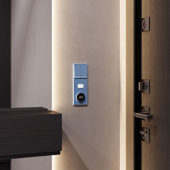 Терморегулятор электронный VOLTUM S70 с индикацией и датчиком, для теплого пола, (деним)