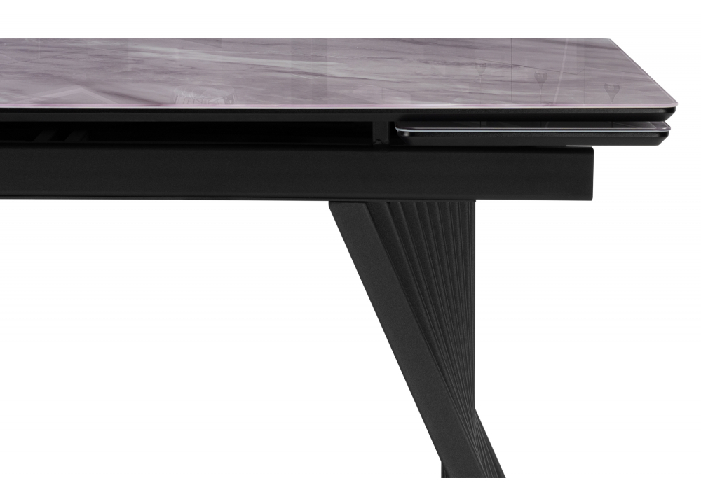 Стол стеклянный Woodville Вейв 140(200)х80 кристл серый мрамор, черный