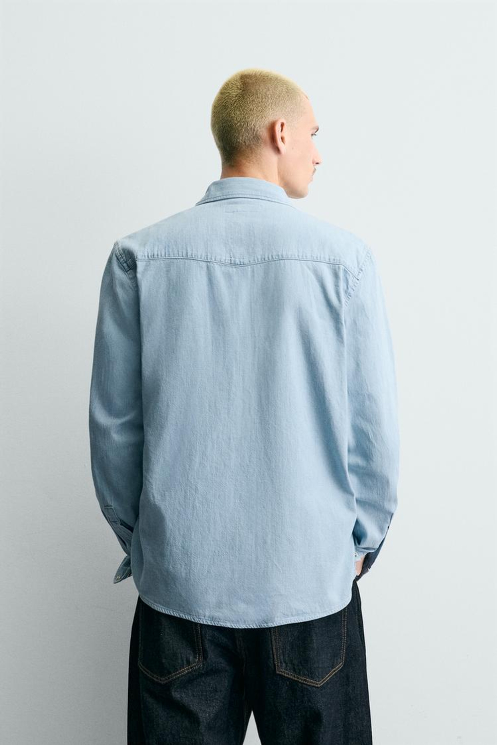 ZARA ДЖИНСОВАЯ РУБАШКА В КОВБОЙСКОМ СТИЛЕ, ГОЛУБОЙ