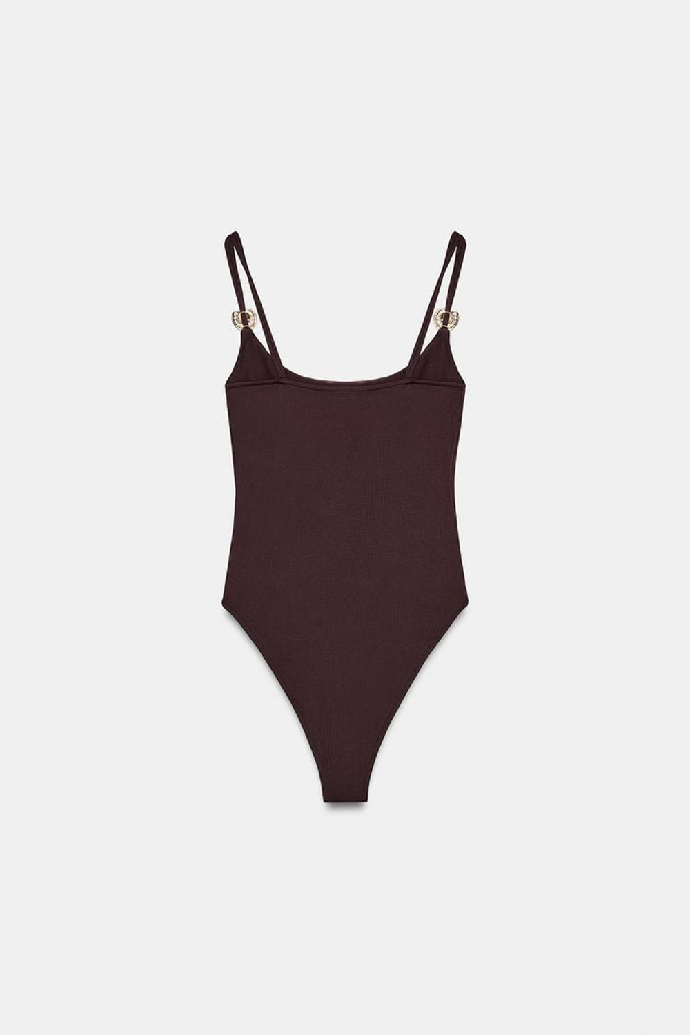 ZARA БОДИ ИЗ ПОЛИАМИДА С МЕТАЛЛИЧЕСКОЙ ДЕТАЛЬЮ, ТЕМНО-КОРИЧНЕВЫЙ