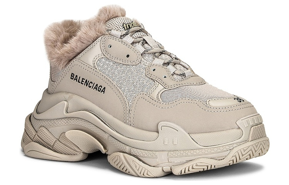 Balenciaga Triple S Fake Fur Beige Women"s
