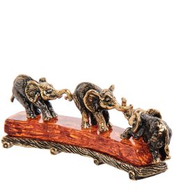 AM-3260 Фигурка «Слоны Друзья» (латунь, янтарь)