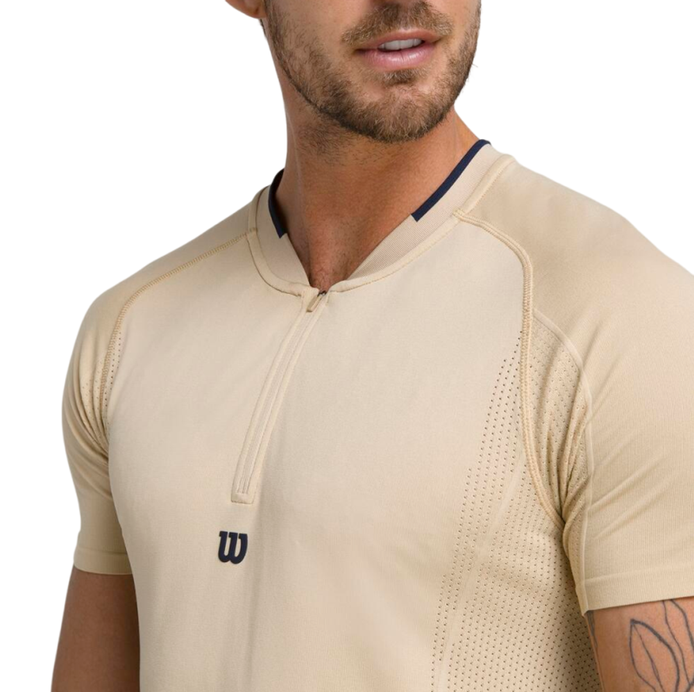 Мужское теннисное поло Wilson Players Seamless Zip Henley 2.0 - safari