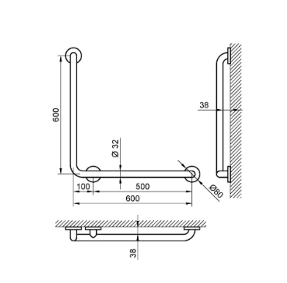 Поручень угловой 3 точки опоры правый нерж. сталь NOFER 115060.W белый