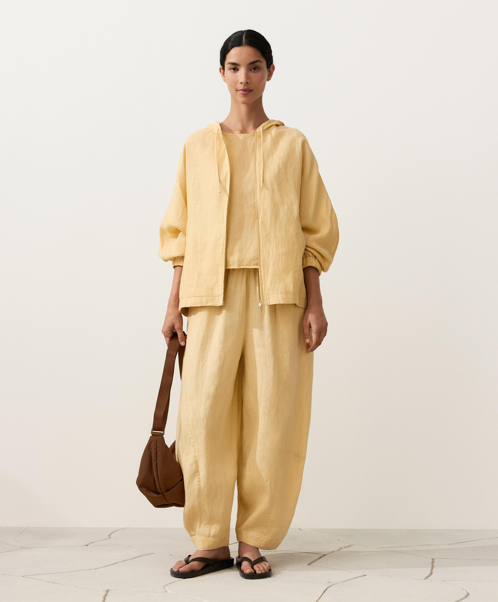 Oysho Куртка с капюшоном в полоску из 100% льна, светло-желтый