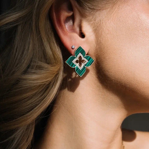 Серьги "TRUE FLOWERS" с малахитом в золочении