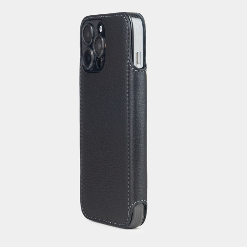 Чехол-книжка кожаная для iPhone 16 Pro Max, теленок черного цвета
