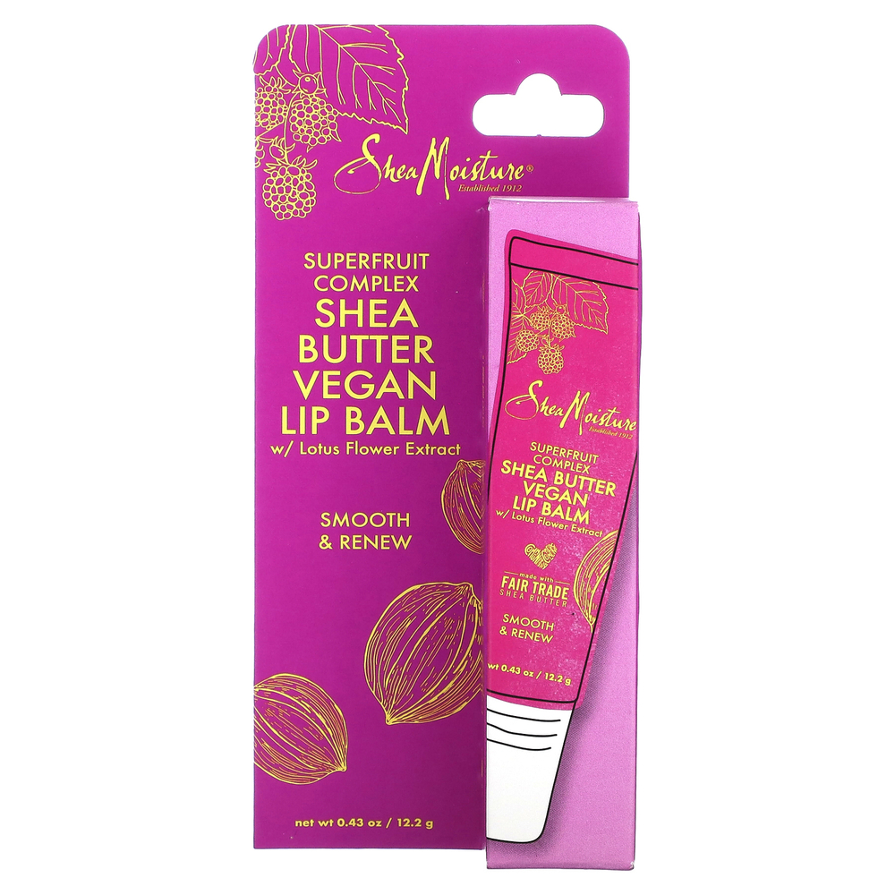 SheaMoisture, Веганский бальзам для губ с маслом ши и экстрактом цветков лотоса, комплекс суперфруктов, 12,2 г (0,43 унции)
