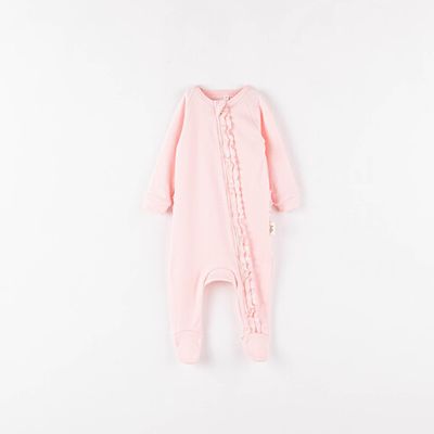 Ruffled zip-up sleepsuit 3-18 months - Berry Mousse