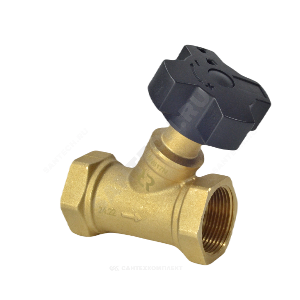 Клапан балансировочный ручной латунь MNT-R Ду 40 Rp1 1/2" Ру16 Тмакс=120 оС ВР Kvs=13м3/ч с измерительными ниппелями Ридан 003Z2335R