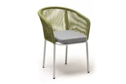 "Марсель" стул плетеный из роупа, каркас алюминий светло-серый (RAL7035) муар, роуп салатовый меланж круглый, ткань светло-серая