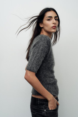 ZARA ТОП АСИММЕТРИЧНОГО КРОЯ ИЗ ШЕРСТИ АЛЬПАКИ, СЕРЫЙ