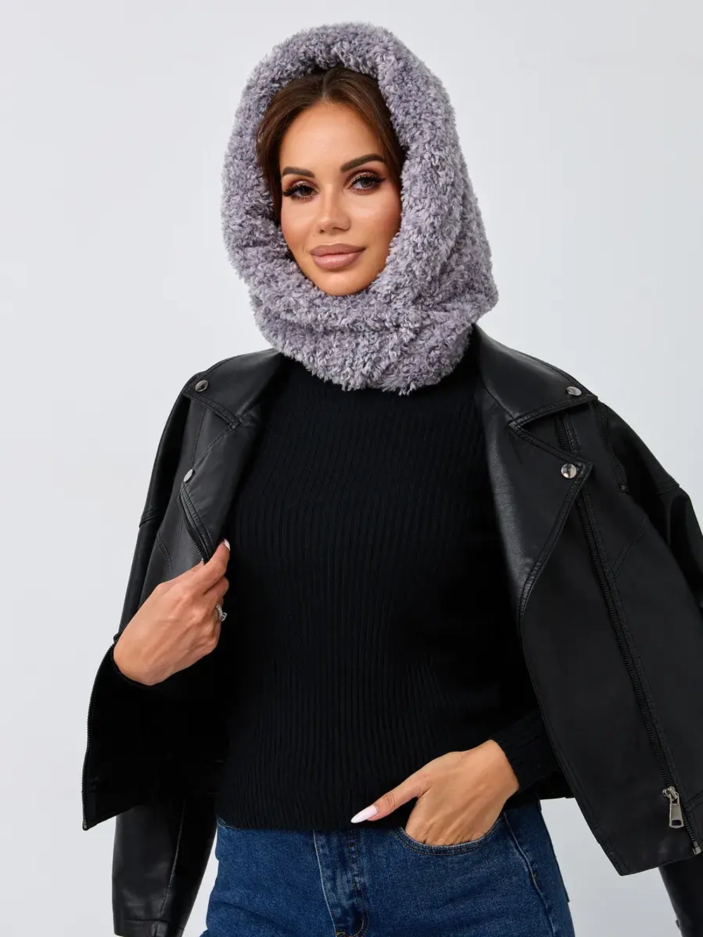 Капор зимний вязаный капюшон на флисе