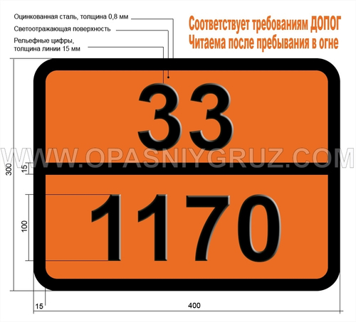Табличка Опасный груз 33-1170 ЭТАНОЛ (СПИРТ ЭТИЛОВЫЙ)