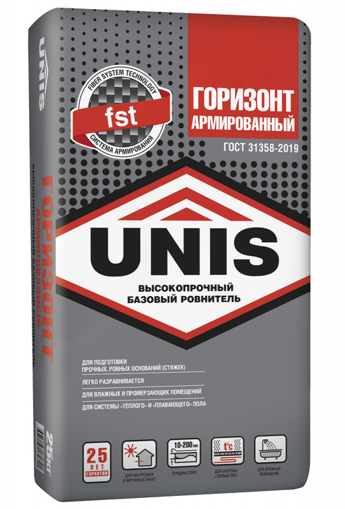 Ровнитель для пола UNIS ГОРИЗОНТ АРМИРОВАННЫЙ высокопрочный армированный базовый  25 кг