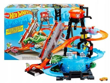 Игрушечный трек Hot Wheels City - Игровой набор Трек Автомойка City Color Shifers Атака Крокодила - Хот Вилс FTB67