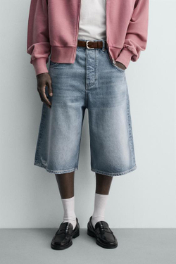 ZARA ДЖИНСОВЫЕ ШОРТЫ BAGGY FIT, СИНИЙ