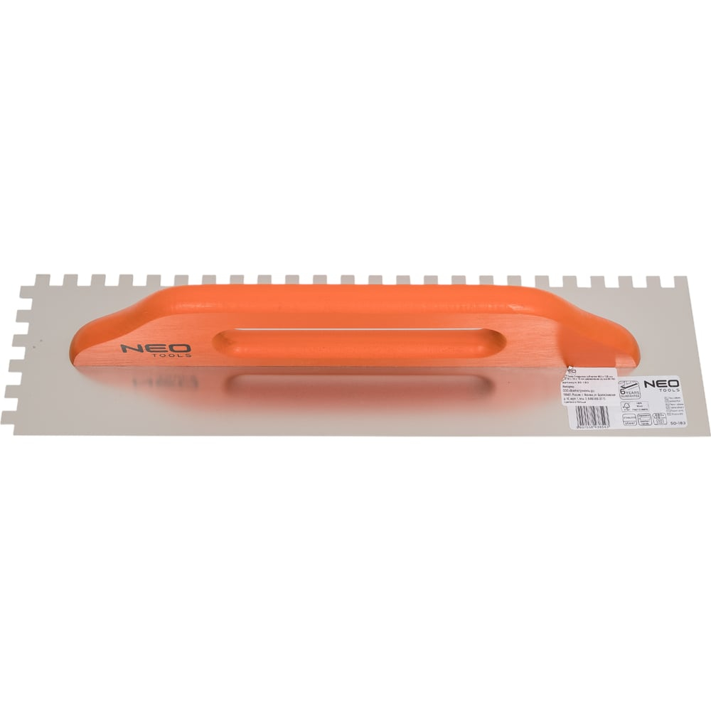 Зубчатая гладилка NEO Tools 480х128 мм зуб 10х10х10 мм деревянная ручка 50-183