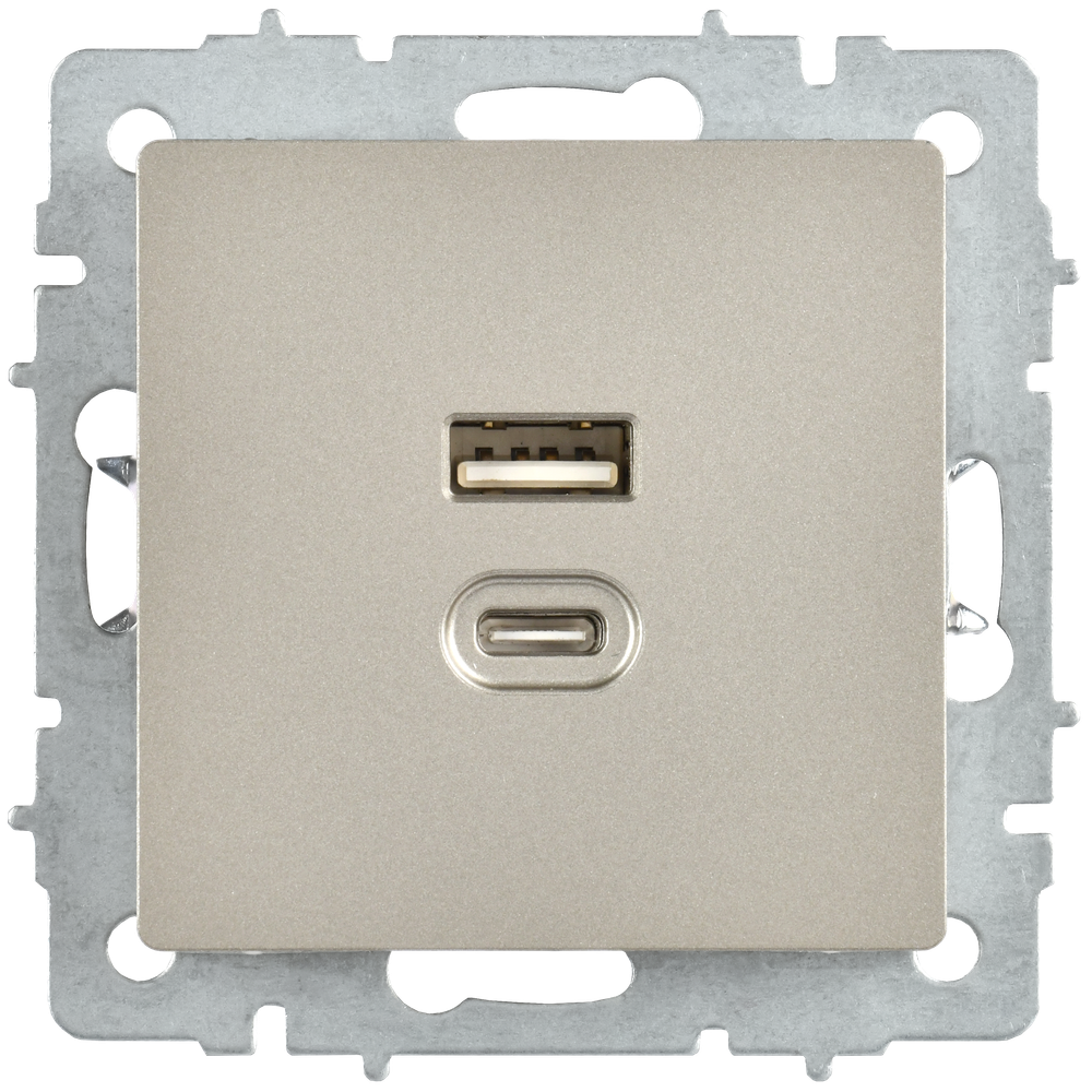 BRITE Розетка USB A+C 45Вт высокоскоростная зарядка РЮ11-2-БрШ шампань IEK